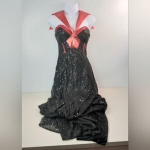 Beautiful Sequined Halter Pinup Formal Fit n Flare Maxi Dress in Red n Black